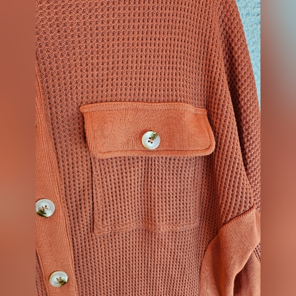 Saukole Womens Orange Long line Over Shirt Sz L Front Pockets Front Button down - Picture 7 of 14